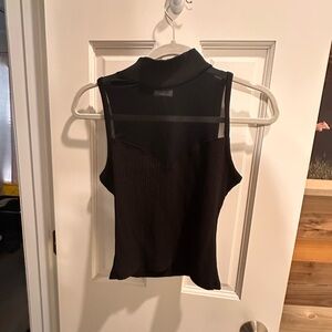 Black Sleeveless Fitted Crop Top with Mandarin Collar